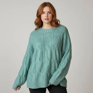 American Eagle Outfitters Cable Knit Crewneck Sweater - Sage
